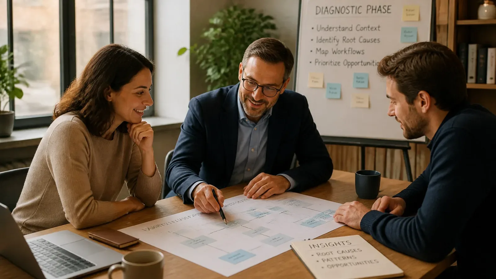 Small team reviewing a business growth plan